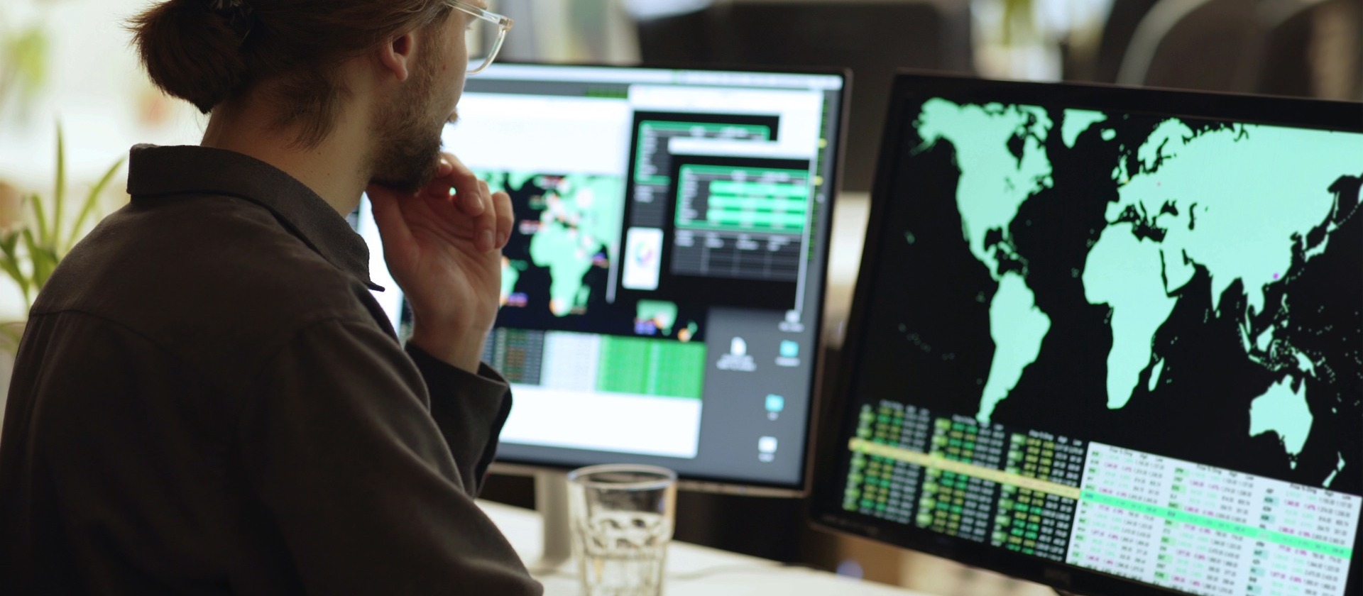 Person reviewing graphs and maps on a computer